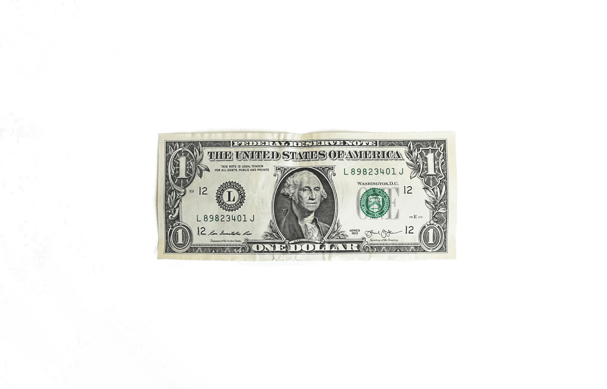A slightly creased dollar bill