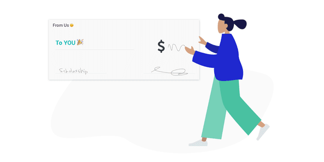 Illustration of a person holding up a large check