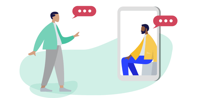 Illustrated image of two people talking